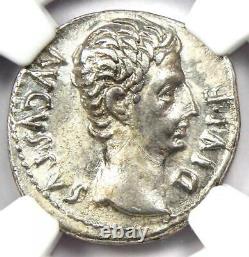 Augustus AR Denarius Coin 27 BC 14 AD (Lugdunum Mint). Certified NGC Choice VF