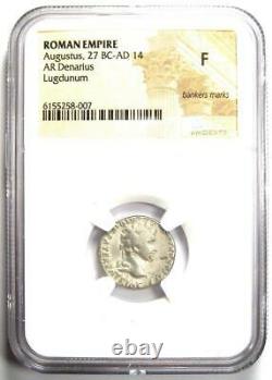 Augustus AR Denarius Coin 27 BC 14 AD (Lugdunum Mint) Certified NGC Fine