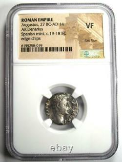 Augustus AR Denarius Coin 27 BC 14 AD (Spanish Mint) Certified NGC VF
