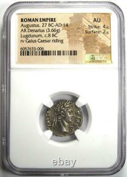 Augustus AR Denarius Coin 8 BC (Lugdunum) Certified NGC AU Rare in AU