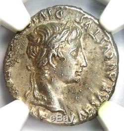 Augustus AR Denarius Silver Coin 27 BC 14 AD (Lugdunum). Certified NGC XF (EF)