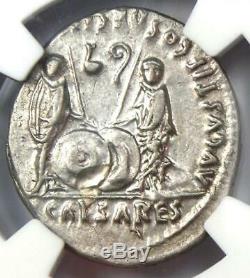 Augustus AR Denarius Silver Coin 27 BC 14 AD (Lugdunum) NGC Choice XF (EF)