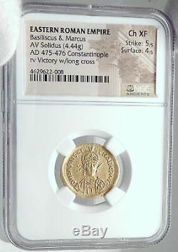 BASILISCUS & MARCUS Authentic Ancient 475AD GOLD Roman Coin RARE NGC i81520