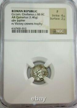 C. 88 Bc Silver Roman Republic Quinarius Cn. Lentulus Clodianus Coin Ngc Fine