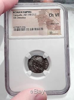 CARACALLA 202AD Galley Ship on Ancient Silver Roman Coin of Rome NGC i60192