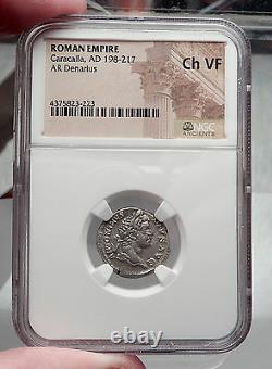 CARACALLA 207AD Britannia River-Gods RARE Ancient Silver Roman Coin NGC i59821