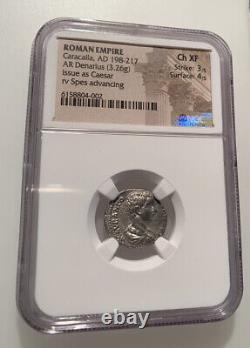 CARACALLA. NGC Certified Choice XF. Spes Advancing. Ancient Silver Roman Coin
