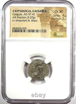 Caligula AR Drachm Cappadocia Caesarea Silver Gaius Coin 37-41 AD. NGC Choice XF
