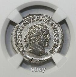 Caracalla 198-217 AD AR Silver Denarius NGC AU Ancient Roman Coin RIC. 302
