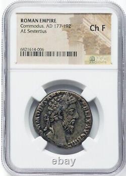 Commodus Ancient Roman Empire Bronze Sestertius Coin NGC Ch F Choice Fine 186 AD