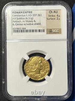 Constantius II AV Solidus Gold Roman Coin 337-361 AD NGC Choice AU ANGEL REVERSE
