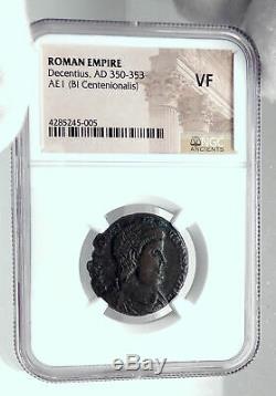 DECENTIUS Genuine Ancient 351AD Roman Coin JESUS Chi-Rho Christogram NGC i81331