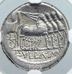 DICTATOR SULLA in CHARIOT Authentic Ancient 82BC Silver Coin of Rome NGC i88893