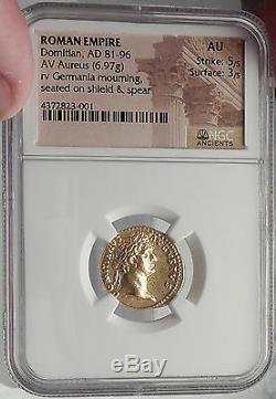 DOMITIAN 92 AD Germania Capta Authentic Ancient Roman Gold Coin Certified NGC AU