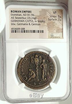 DOMITIAN GERMANIA Germany CAPTA Ancient 85AD Rome SESTERTIUS Roman Coin NGC