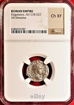E-Coins Australia Elagabalus AR Denarius NGC Ch VF Roman Imperial CONCORD MILIT