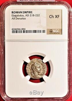 E-Coins Australia Elagabalus AR Denarius NGC Ch XF Roman Imperial coin ANNONA