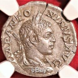 E-Coins Australia Elagabalus AR Denarius NGC Ch XF Roman Imperial coin ANNONA
