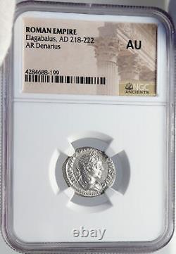 ELAGABALUS Authentic ANcient 220AD Silver Roman Coin w ABUNDANTIA NGC i82911