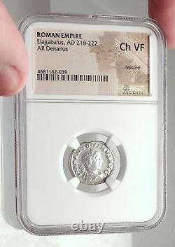 ELAGABALUS Authentic Ancient 219AD Silver Roman Coin w FIDES FIDELITY NGC i72793