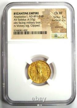 Eastern Roman Anastasius I AV Solidus Gold Coin 491-518 AD Certified NGC Ch XF