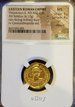 Eastern Roman Empire Theodosisus Gold Solidus NGC MS 5/4 Ancient Coin