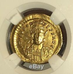 Eastern Roman Empire, Theodosius II (402-450 AD) Gold Solidus Coin. NGC XF 4/3