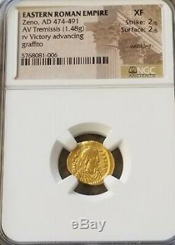 Eastern Roman Empire Zeno Tremissis NGC XF Ancient Gold Coin