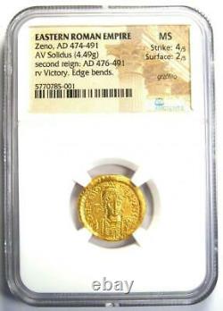 Eastern Roman Zeno AV Solidus Gold Coin 474-491 AD Certified NGC MS (UNC)