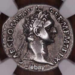 Emperor Domitian Ancient Roman Empire Silver Denarius Coin NGC Ch VF