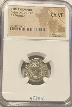 Emperor Tarjan Roman Empire Silver Denarius Ad 98-117 Ngc Certified Ancient Coin