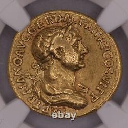 Emperor Trajan Ancient Roman AV Gold Aureus Coin, NGC VF (Very Fine), 5/5 Strike
