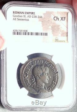 GORDIAN III 238AD Rome Sestertius Authentic Ancient Roman Coin VIRTVS NGC i68717