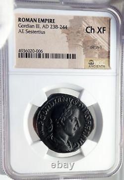 GORDIAN III Authentic Ancient 243AD SESTERTIUS Roman Coin FORTUNA NGC i82694