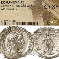 GORDIAN III. Salus feeding Snake. NGC Certified Choice XF Roman Empire Coin