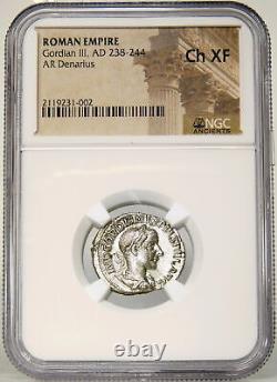 GORDIAN III. Salus feeding Snake. NGC Certified Choice XF Roman Empire Coin