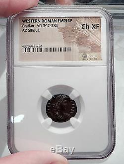 GRATIAN 379AD Silver Siliqua Roma Authentic Ancient Roman Coin NGC Ch XF i60180