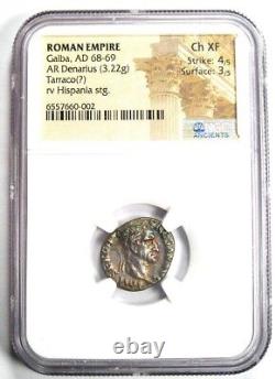 Galba AR Denarius Silver Roman Coin 68-69 AD NGC Choice XF Rainbow Tone