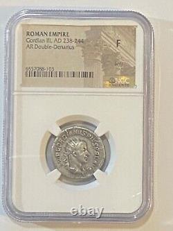 Gordian III Roman Empire NGC F, Silver AR Double- Denarius A. D. 238-244 Pietas