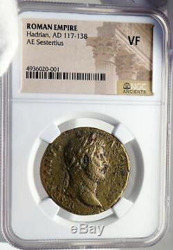 HADRIAN Authentic Ancient 132AD Rome Sestertius Roman Coin GALLEY NGC i82698