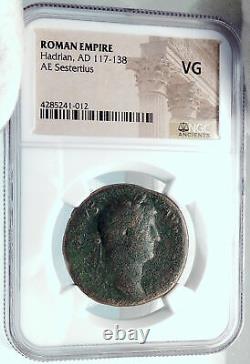 HADRIAN Authentic Ancient 134AD Rome Sestertius HUGE Roman Coin DIANA NGC i81879