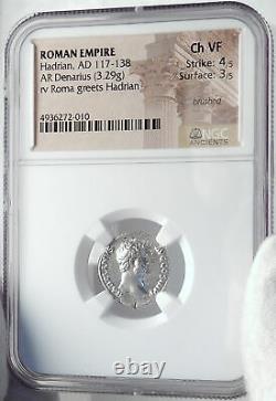 HADRIAN & ROMA Authentic Ancient 134AD Rome Genuine Silver Roman Coin NGC i81818
