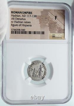HADRIAN Travel Series RESTITVTORI HISPANIAE Rabbit Silver Roman Coin NGC i86405