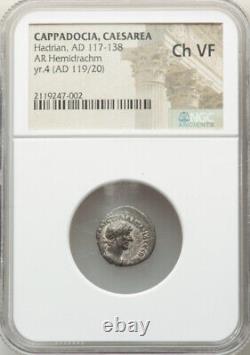 HEMIDRACHM SMALL NGC Ch VF Hadrian 117-138 AD Roman Empire Caesar Silver Coin