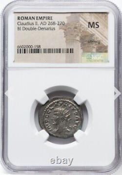 HERCULES & LEFT BUST, NGC MS Claudius II 268-270 AD Roman Empire Denarius Coin