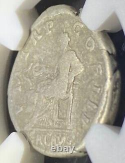 Hadrian 117-138 AD, Roman Empire AR Silver Denarius Coin, 12 Caesars, NGC FINE F