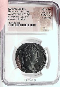 Hadrian 125AD Neptune Authentic Ancient Roman Coin NGC Certified ChVFFine Style
