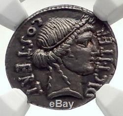 JULIUS CAESAR Authentic 46BC Ancient Silver Roman Coin THAPSUS BATTLE NGC i71710