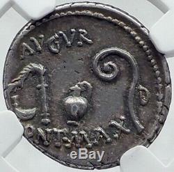 JULIUS CAESAR Authentic 46BC Ancient Silver Roman Coin THAPSUS BATTLE NGC i81521