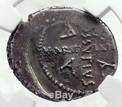 JULIUS CAESR Portrait APRIL 44BC Authentic Ancient Silver Roman Coin NGC i72395